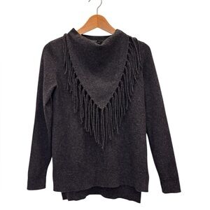SCOOP NYC Cashmere Cowl Neck Sweater Fringe Charcoal Gray Small Western Cozy